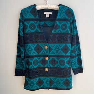 VINTAGE Southwestern Print Button Front V Neck Jacket Western Rodeo Stampede
